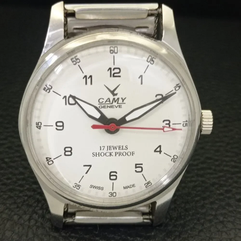 Vintage 1993 Camy Manual Mens Silver Watch W/Metal Strap & White accents